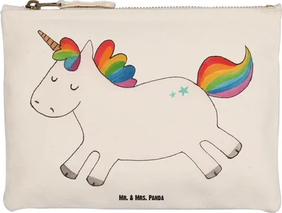 Produktbild von Mr. & Mrs. Panda Mäppchen Einhorn Happy Größe M - Weiß - Geschenk, Federmappe, Federtasche, Kulturbeutel, Lachen, Einhörner, glücklich, pencil case, Pouch, Unicorn, Spaß
