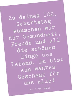 Produktbild von Mr. & Mrs. Panda Postkarte Spruch 102. Geburtstag - Lavendeltraum - Geschenk, Grußkarte, Happy Birthday, Alter, unendliche Wärme, Ansichtskarte, Lebensjubiläum, bildkarte