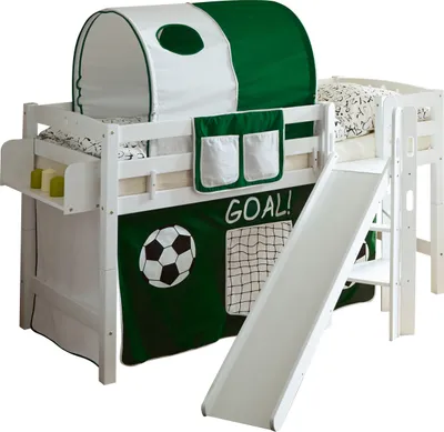 Produktbild von Podestbett mit Rutsche "Tino" Buche Weiß Motiv (Goal)