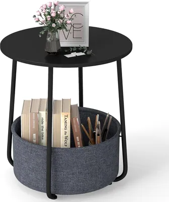 Immagine prodotto di Tavolino rotondo COSTWAY, tavolino da divano con cestino portaoggetti, tavolino da salotto, comodino moderno, tavolino, φ45x50,5 cm, nero