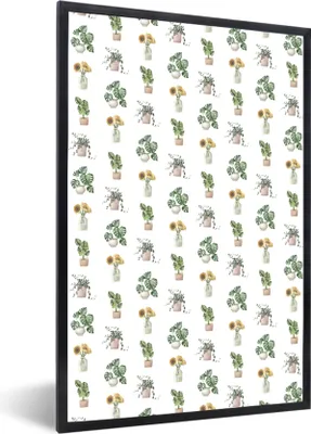 Produktbild von MuchoWow® MuchoWow® Gerahmtes Poster Pflanzen - Pastell - Muster 60x90 cm - Poster mit zchwarzem Bilderrahmen - Kunst