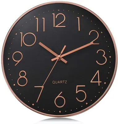Productafbeelding van Unyqoos® Wandklok 30 cm – Roségoud/Zwart, geruisloze quartz uurwerk (geen tikgeluid), metalen wijzers, HD-glas, ABS-achterkant, kunststof frame, 1x AA-batterij (niet inbegrepen)