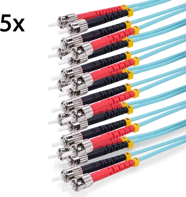 Produktbild von TPFNet 5er LWL Patchkabel, 50/125µm, OM3-Faser, 2x ST/2x ST, türkis, 10m