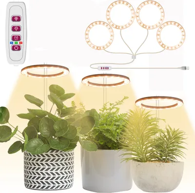 Produktbild von Sonnenlicht LED Pflanzenlampe Dimmbar 4 Ring Pflanzenlicht Gewächshaus Wachstumslampe mit Timer