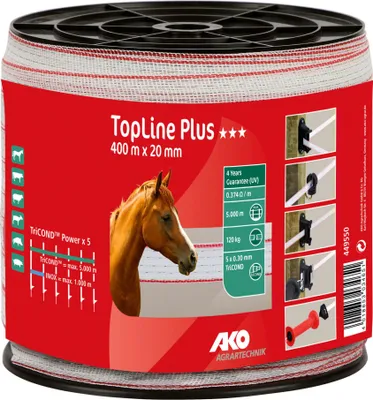 Obrázok produktu pre Páska Kerbl Top Line Plus 400 m, 20 mm, 5x0,30 TriCond, biela/červená