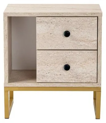 Image de Table de chevet Chevet effet travertin et or L 45 cm, pieds en métal, style glamour