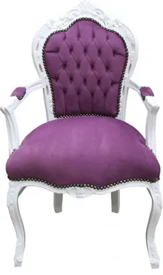 Produktbild von Casa Padrino Barock Esszimmer Stuhl mit Armlehnen Lila / Weiß