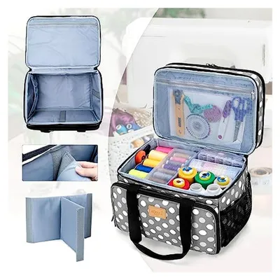 Produktbild von Nähtasche aus Leder, Organizer für Nähzubehör, Tragetasche für Nähgarn und Nadeln