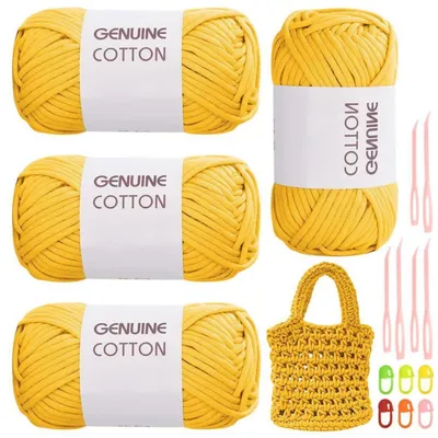 Immagine prodotto di Set di filati per uncinetto per principianti, composto da 4 gomitoli da 50 grammi ciascuno, realizzati in cotone e nylon, con accessori per l'uncinetto