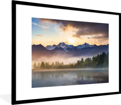 Produktbild von MuchoWow® MuchoWow® Gerahmtes Poster Meer - Berge - Neuseeland 80x60 cm - Poster mit zchwarzem Bilderrahmen - Schlafzimmer-Dekorationen - Fotoposter