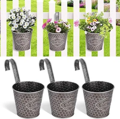 Obrázok produktu pre Kovové balkónové kvetináče, 3 ks, na rastliny, kvety, bylinky, s háčikmi