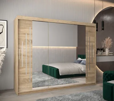 Produktbild von Kleiderschrank mit Spiegel PATRICIE – Breite 250 cm, Eiche sonoma