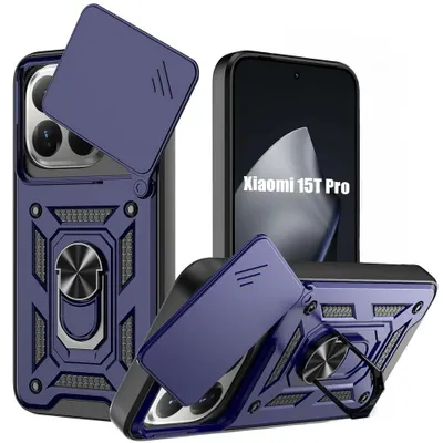Image de Coque pour Xiaomi 15T Pro, Protection Antichoc avec Anneau Rigide Bordure Renforcée - Bleu Marine