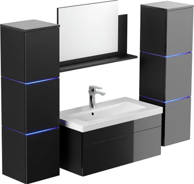 Produktbild von HOME DELUXE - Badmöbel-Set - WANGEROOGE BIG Schwarz - X-Large - inkl. Waschbecken und komplettem Zubehör - Breite Waschbecken: ca. 80 cm I Badezimmermöbel Waschtisch Badmöbelset