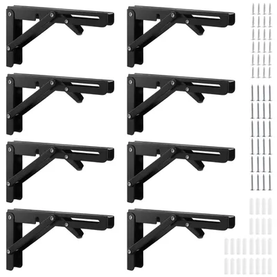 Klappbare Wandregalträger 20 cm, 8 Stück, schwarz, Edelstahl