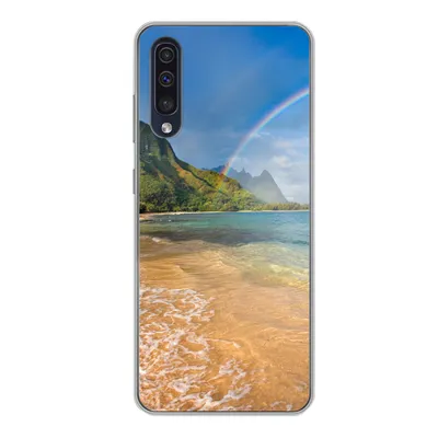 Produktbild von MuchoWow® Handyhülle Schutzhülle Hülle für Samsung Galaxy A50 Ein schöner Regenbogen am Tunnels Beach in Hawaii Silikon Softcase Handy Hülle - Mobiltelefonhülle