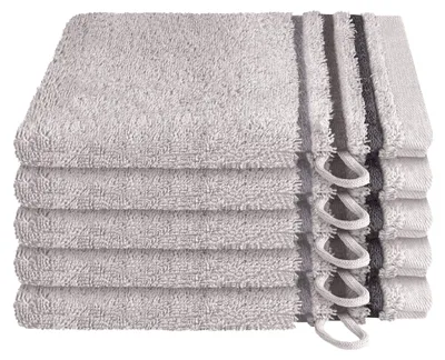 Produktbild von SCHIESSER Waschhandschuhset Skyline Color | Einfarbig | 5-teilig | 100% Baumwolle | Flauschig & Saugstark | 16x22 cm | Hellgrau