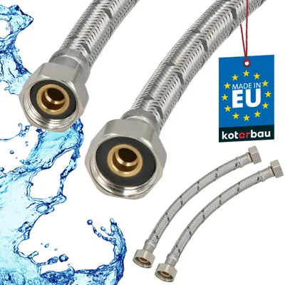 Immagine prodotto di KOTARBAU® 2 Pezzi Tubo Flessibile per Rubinetto 1/2“ x 3/8“ Rivestito in Acciaio Inox 20 cm Tubo Flessibile per Rubinetto Cucina Argento