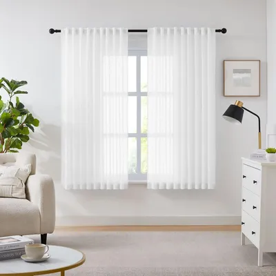 Imagen del producto de Elzusha - Cortinas de encaje con volantes, color blanco, 210 x 137 cm, juego de 2