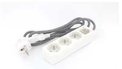 Produktbild von CHACON Miniblock Textilkabel schwarz/weiß 1,5 m Flachstecker 3 g 1,5 mm², weiß