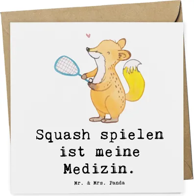 Produktbild von Mr. & Mrs. Panda Grußkarte Fuchs Squash spielen - Weiß - Geschenk, Ballsport, doppelkarte, faltkarte, Squashhalle, Klappkarte, anlasskarte, Glückwunschkarte