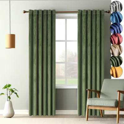 Produktbild von 2er Set Samt Gardinen Vorhänge Grün Wohnzimmer Schlafzimmer Vorhang Blickdicht Kräuselband Verdunklungsvorhänge Blackout Curtain, 132*244cm