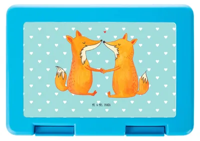 Produktbild von Mr. & Mrs. Panda Bento Box Füchse Liebe - Türkis Pastell - Geschenk, Ehe, Fuchs, Essensbox, Snackbox, Lunchbox, Fox, Partner, Bentobox, Vorratsdose