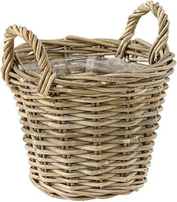 Immagine prodotto di Cesto con manici - Ø 30 cm - altezza 23 cm - intrecciato grigio/marrone - per piante