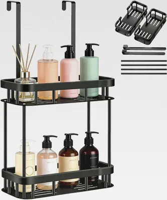 Produktbild von Duschablage zum Hängen, Edelstahl Duschregal ohne Bohren für Glasduschtüren, Badezimme Organizer mit 2 Duschkörben Shampoo Halterung Platzsparender Hänge für Dusche, H-60cm Schwarz