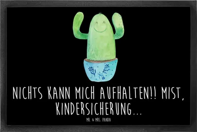 Produktbild von Mr. & Mrs. Panda Fußmatte Kaktus Happy 60 x 90 cm - Schwarz - Geschenk, Schmutzmatte, Bodenvorleger, Motivation, Schmutzfangmatte, Sauberlaufmatte, Kakteen, Spruch