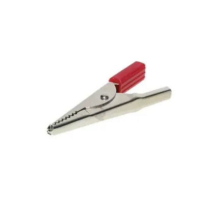 Produktbild von Rote Krokodilklemme 45 mm, teilisoliert, mit Lötanschluss und zugfester Verbindung