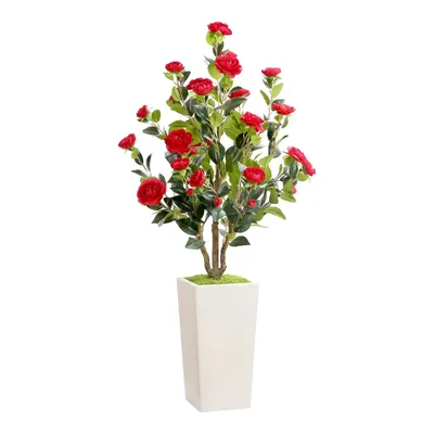 Image de Plantes artificielles Arbre artificiel de camélia avec vase blanc haut Plante de camélia Arbre pour décoration de salon moderne dans le bureau à domicile rose