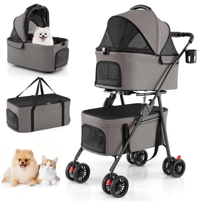 Produktbild von Faltbarer 3-in-1-Hundebuggy mit zwei Transportboxen, Grau