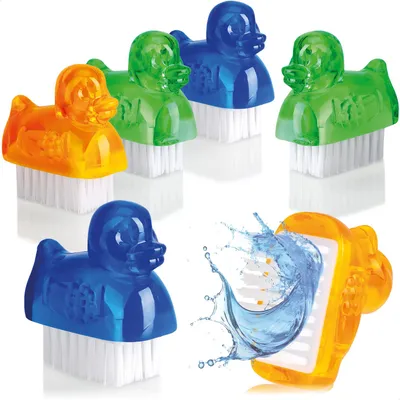 Produktbild von com-four® 6x Mini Handwaschbürsten im Enten-Design - Nagelbürste für Hand- und Nagel-Reinigung - Reinigungsbürsten in 3 Farben