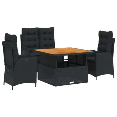 Immagine prodotto di vidaXL Set da pranzo da giardino 4 pezzi con cuscini in polirattan nero
