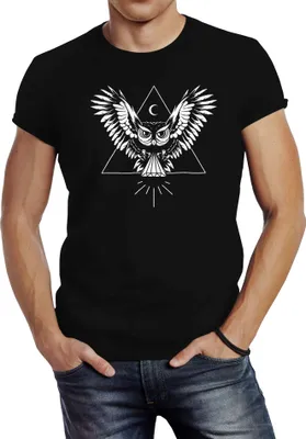Produktbild von Herren T-Shirt Eule Slim Fit Neverless® schwarz L