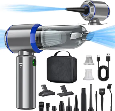 Immagine prodotto di Aspirapolvere portatile - Mini aspirapolvere - Per auto e casa - Funzione 3-in-1 - Potenza di aspirazione di 18000 Pa - Argento e blu
