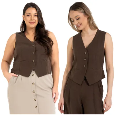 Produktbild von Damen Weste - elegante Weste Größe XXL - modische Weste braun - regulierbare Taille