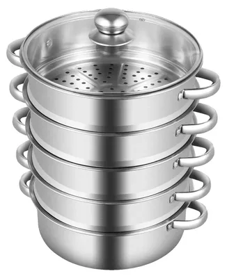 Obrázok produktu pre Parník, nerezová oceľ 304 vhodná na styk s potravinami, priemer 26 cm, celková výška 42 cm, čistá hmotnosť 1,53 kg, kompatibilný s indukčnými a plynovými sporákmi