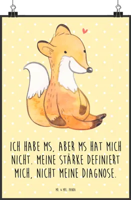Produktbild von Mr. & Mrs. Panda Bild Fuchs Multiple Sklerose DIN A3 - Gelb Pastell - Geschenk, Autoimmunerkrankung, Empfindungsstörungen, wanddeko, Muskellähmungen, drucke, Schübe, MS