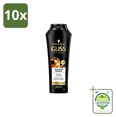 Productafbeelding van 10 x Gliss Kur Ultimate Repair Shampoo voor beschadigd haar, 250 ml - Grote verpakking - 10 stuks
