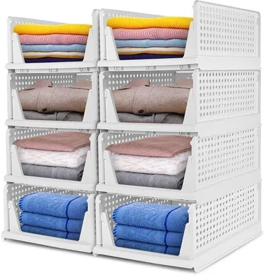 Image de Organisateur de placard, 8 pièces, empilable, blanc