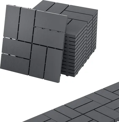 Produktbild von UISEBRT 55 Stück Holzoptik Balkonfliesen Terrassenfliesen 30x30cm Dekorative Kunststofffliesen für Terrasse Klickfliesen Bodenbelag Balkonfliese Wasserfeste Pflegeleichte - 5m² Anthrazit Kariert Typ