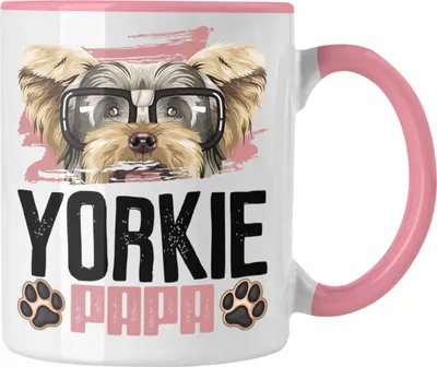 Produktbild von Trendation - Yorkie Papa Besitzer Tasse Geschenk Lustiger Spruch Geschenkidee Yorkie Liebhaber (Rosa)