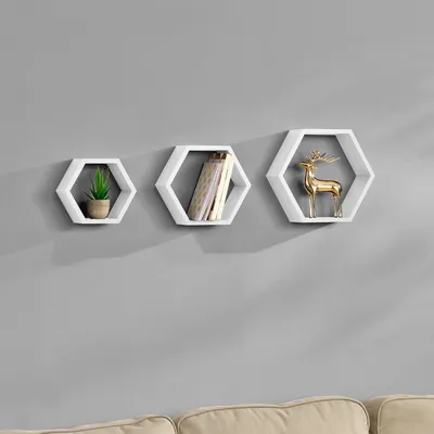 Produktbild von [en.casa] Stylisches Wandregal 3-teilig weiß matt im Retro-Design