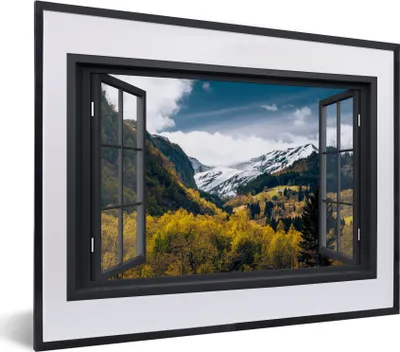 Produktbild von MuchoWow® MuchoWow® Gerahmtes Poster Aussicht - Natur - Schnee 40x30 cm - Poster mit zchwarzem Bilderrahmen - Bilderrahmen - Poster im Rahmen