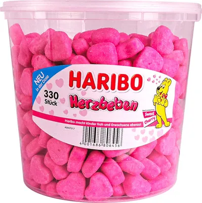 Produktbild von Haribo Herzbeben, Sweet Cherry, 330 Stück, 1,2 kg Dose