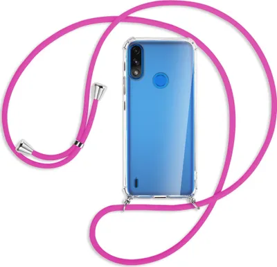 Produktbild von Handykette Backcover-Schutzhülle mit Band (Metall silberfarben) für Motorola Moto E7 Power, E7i Power - hot pink