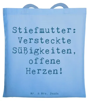 Produktbild von Mr. & Mrs. Panda einkaufsshopper Spruch Stiefmutter Herzen - Sky Blue - Geschenk, Stiefkind, Bonusmutter, Humor, Tote Bag, herzerwärmende Sprüche, Herz, Tasche, Familie