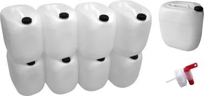 Produktbild von 9 Stück 30 Liter L Kanister Camping & Outdoor Wasserkanister Farbe natur lebensmittelecht dicht + 1 x Hahn